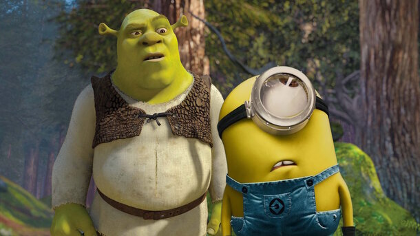 Stills from the animated movies 'Shrek' and 'Minions'