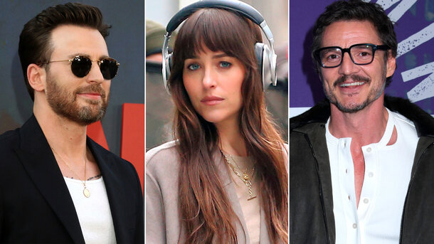 Chris Evans, Dakota Johnson, and Pedro Pascal
