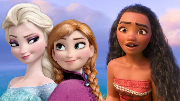Stills from the animated movies 'Frozen' (2013) and 'Moana 2' (2024)