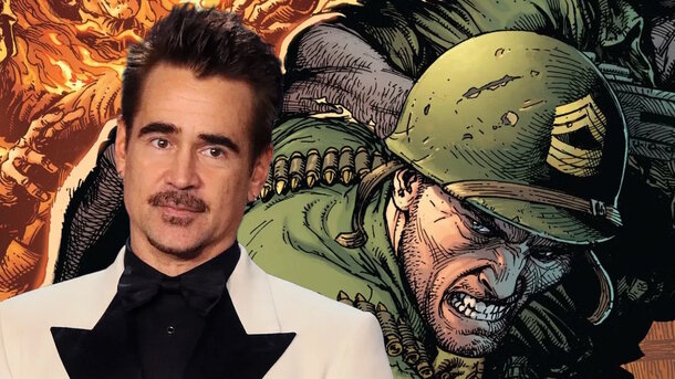 Global Look Press — Colin Farrell and still from the 'Sgt. Rock' comics