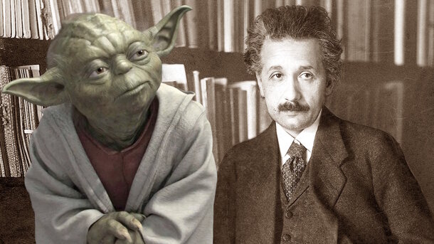 Albert Einstein and still from the movie 'Star Wars Episode 2 - Attack of the Clones' (2002)
