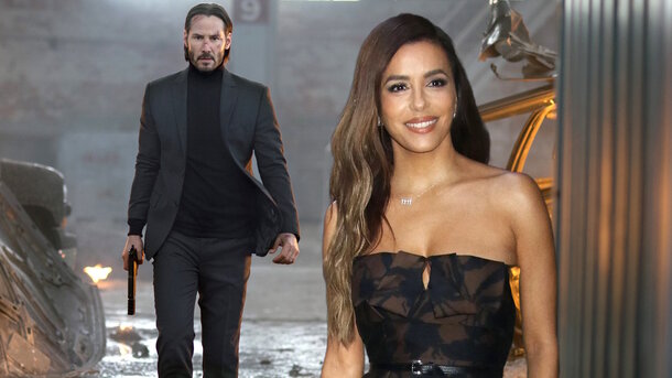 Global Look Press — Eva Longoria and still from the movie 'John Wick' (2014)