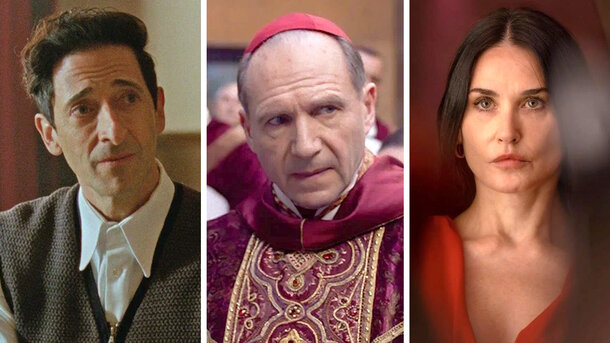 Stills from the movies 'The Brutalist' (2024), 'Conclave' (2024), 'The Substance' (2024)