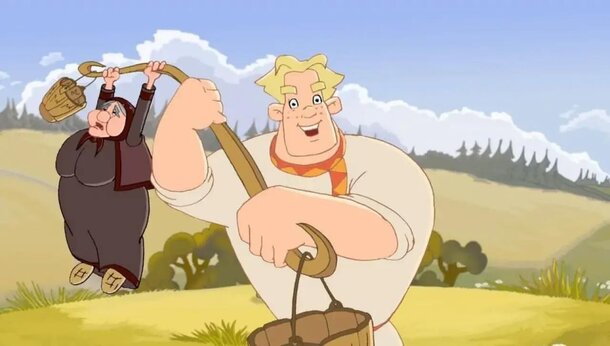 Из трех богатырей Алеша Попович кажется самым глупым, хоть и сильным: но в народных былинах этот герой ничем не хуже других, а даже лучше Кадр из мультфильма «Три богатыря»