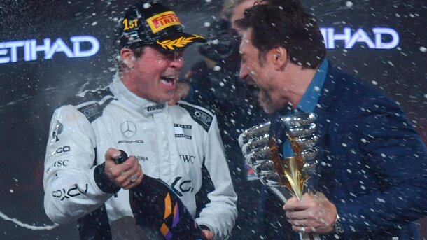 Brad Pitt Celebrates on Set of F1 Film with Javier Bardem and Real Racers Brad Pitt, Javier Bardem