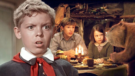 Кадр из фильма «Старик Хоттабыч» (1956), «Хроники Нарнии: Лев, колдунья и волшебный шкаф» (2005)