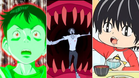 Кадры из аниме «Котаро живет один», «Плутон», «Человек-дьявол: Плакса»